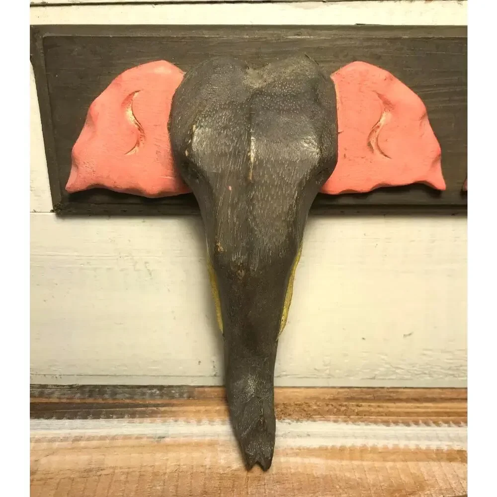 Pier 1 Imports Carved Wood Elephant Wall Coat Hat Rack 3 Hooks Nursery Decor